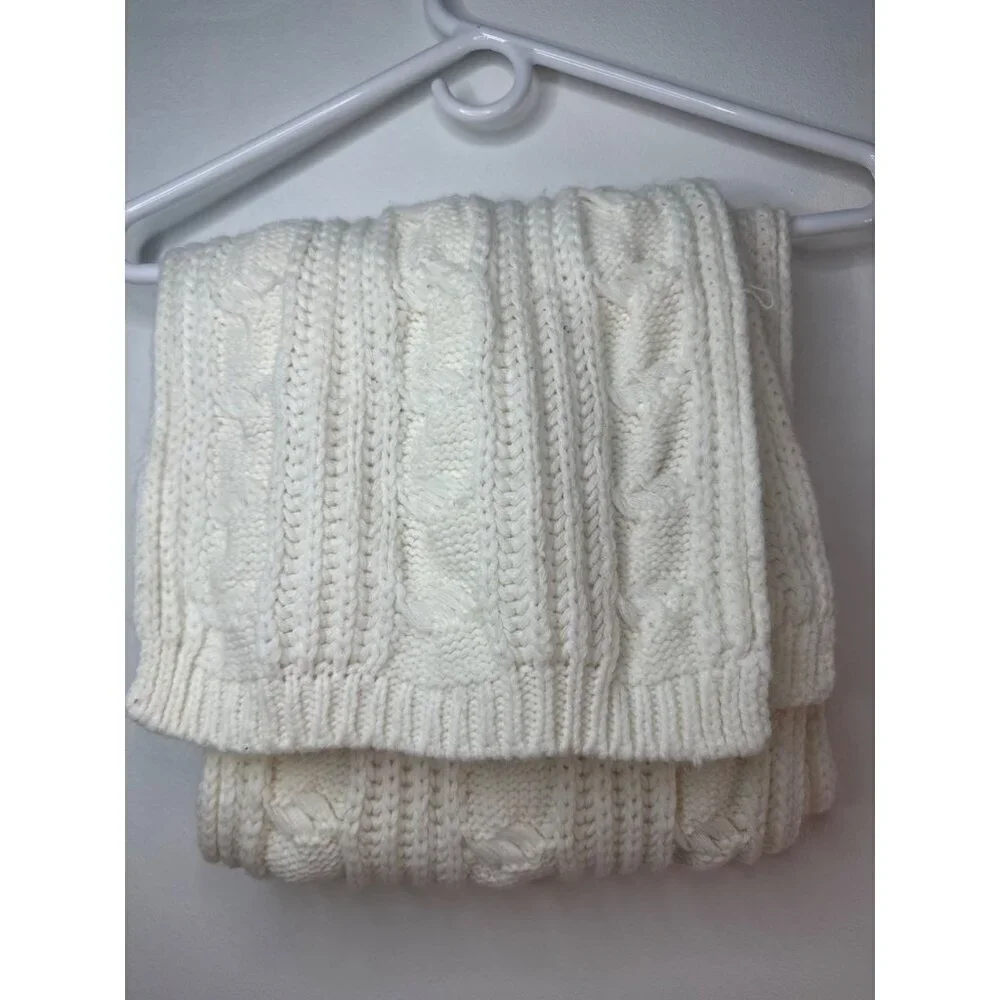 Women’s Ivory Cable Knit Fisherman Scarf Wrap Y2K Handmade Preppy Cozy Luxe